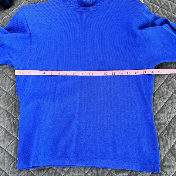 St. John Sweater Women 8 Santana Knit Top Royal Blue Vintage Mock Neck Buttons L - Picture 4 of 7